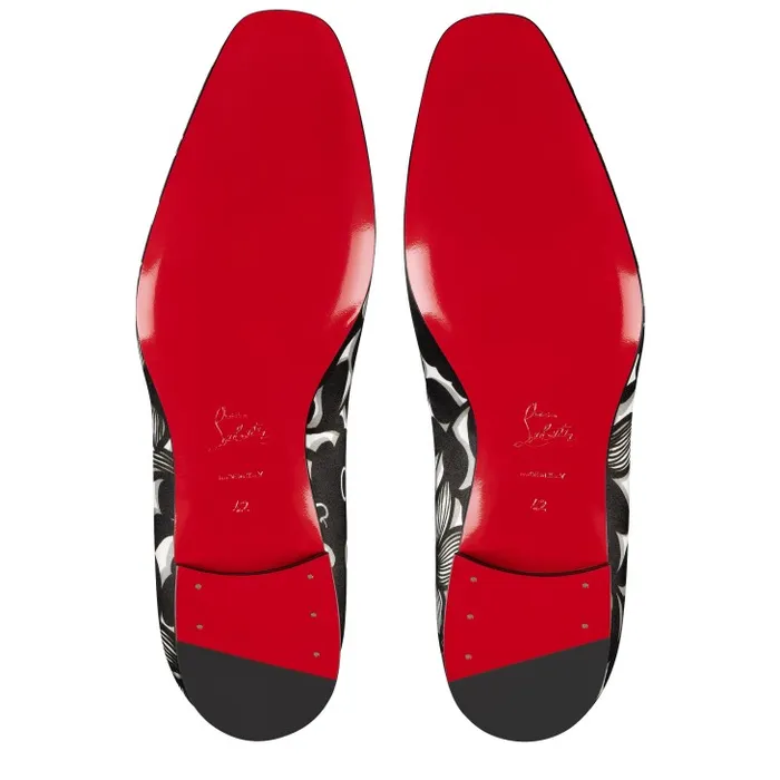 Men Dandelion Loafers 8211 Petunia Printed Crepe Satin 8211 Black Christian Louboutin Loafers and Moccasins