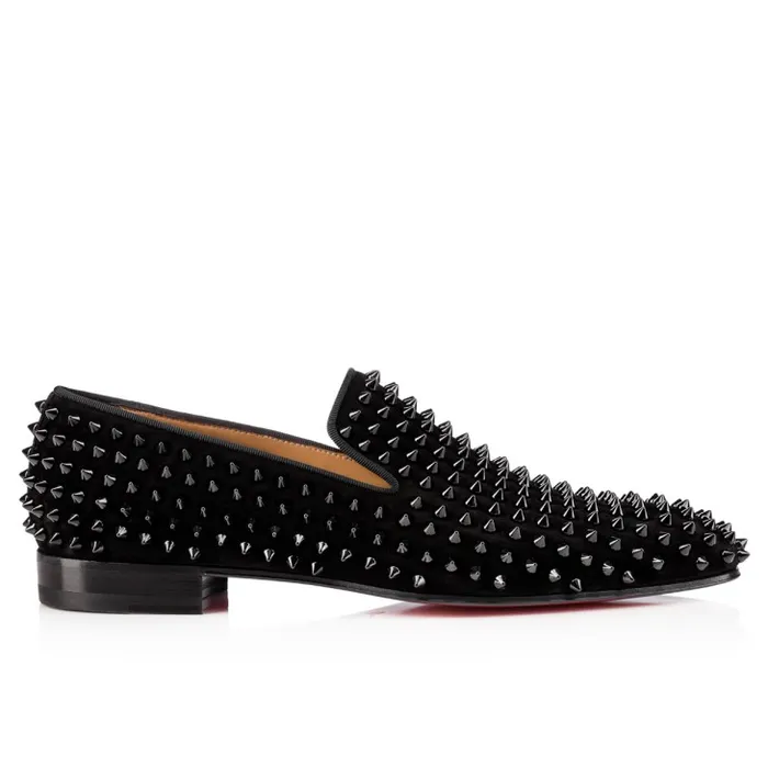 Men Dandelion Spikes Loafers 8211 Veau Velours 8211 Black Christian Louboutin Loafers and Moccasins