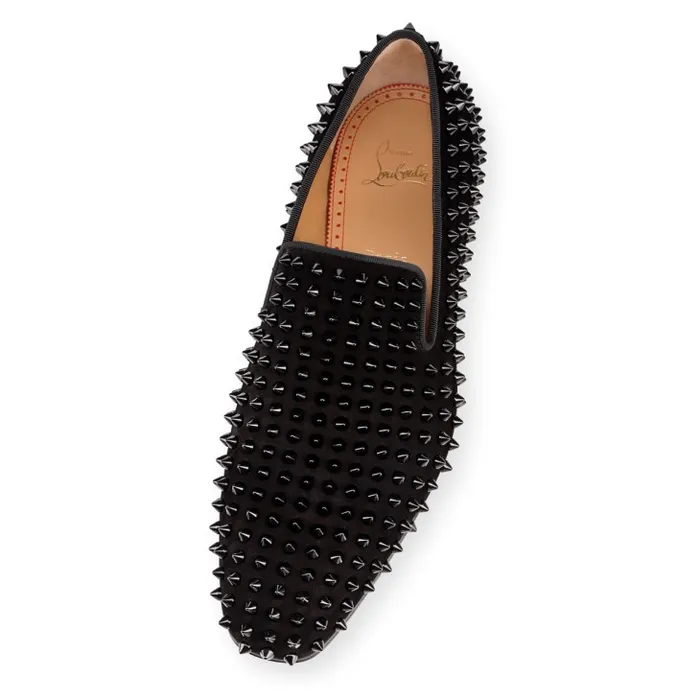 Men Dandelion Spikes Loafers 8211 Veau Velours 8211 Black Christian Louboutin Loafers and Moccasins