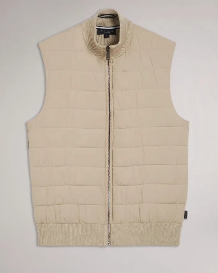 Men DEJAS 8211 Funnel Neck Gilet With Knitted Back Natural Ted Baker Jumpers and Knitwear Men DEJAS 8211 Funnel Neck Gilet With Knitted Back Natural Ted Baker Jumpers and Knitwear