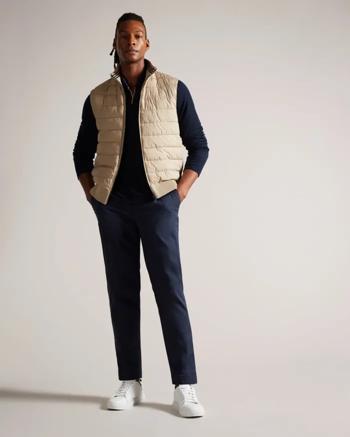 Men DEJAS 8211 Funnel Neck Gilet With Knitted Back Natural Ted Baker Jumpers and Knitwear Men DEJAS 8211 Funnel Neck Gilet With Knitted Back Natural Ted Baker Jumpers and Knitwear