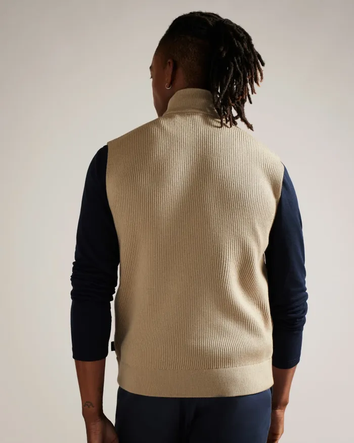 Men DEJAS 8211 Funnel Neck Gilet With Knitted Back Natural Ted Baker Jumpers and Knitwear Men DEJAS 8211 Funnel Neck Gilet With Knitted Back Natural Ted Baker Jumpers and Knitwear