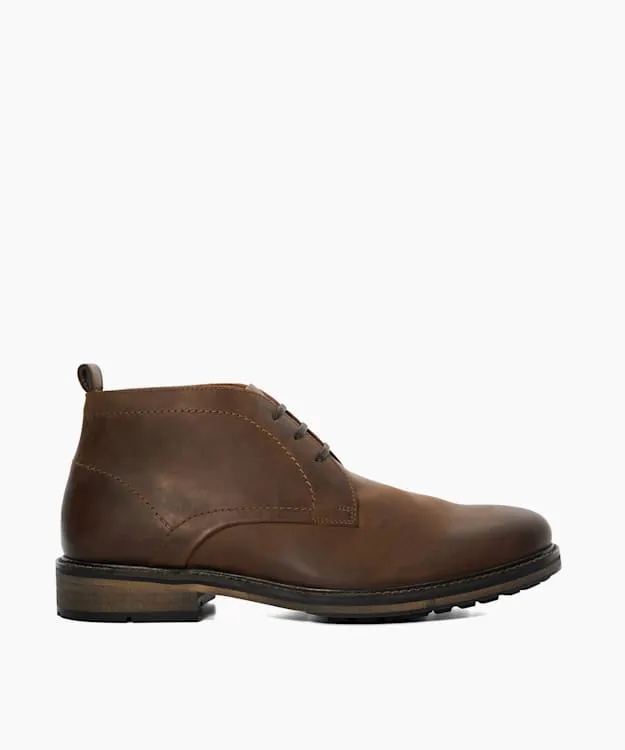 Men Dune London Casual Boots Leather Chukka Boots Brown Leather