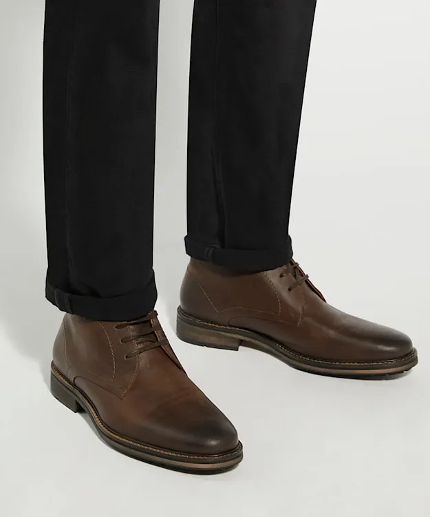 Men Dune London Casual Boots Leather Chukka Boots Brown Leather