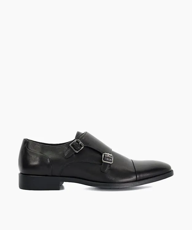 Men Dune London Smart Shoes Double Buckle Monk Shoe Black