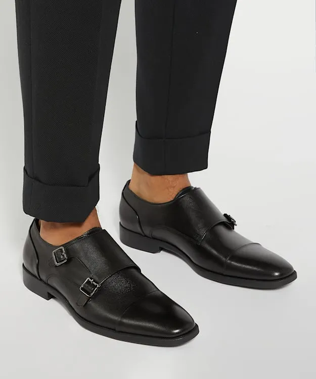 Men Dune London Smart Shoes Double Buckle Monk Shoe Black