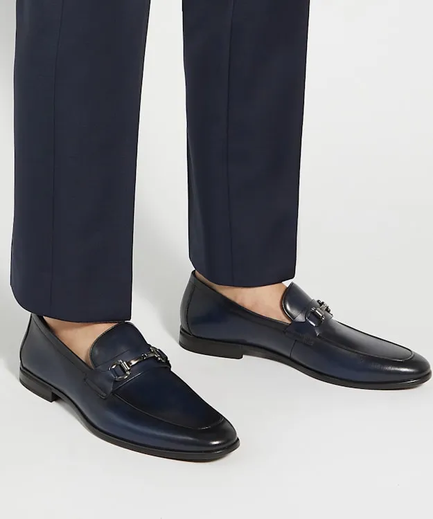 Men Dune London Smart Shoes Leather Snaffle Loafers Blue