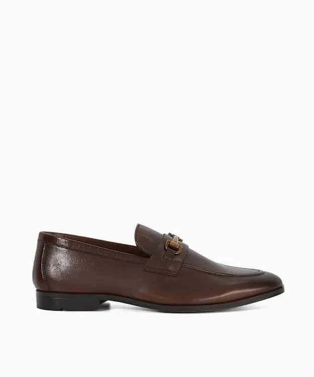 Men Dune London Smart Shoes Leather Snaffle Trim Loafers Brown