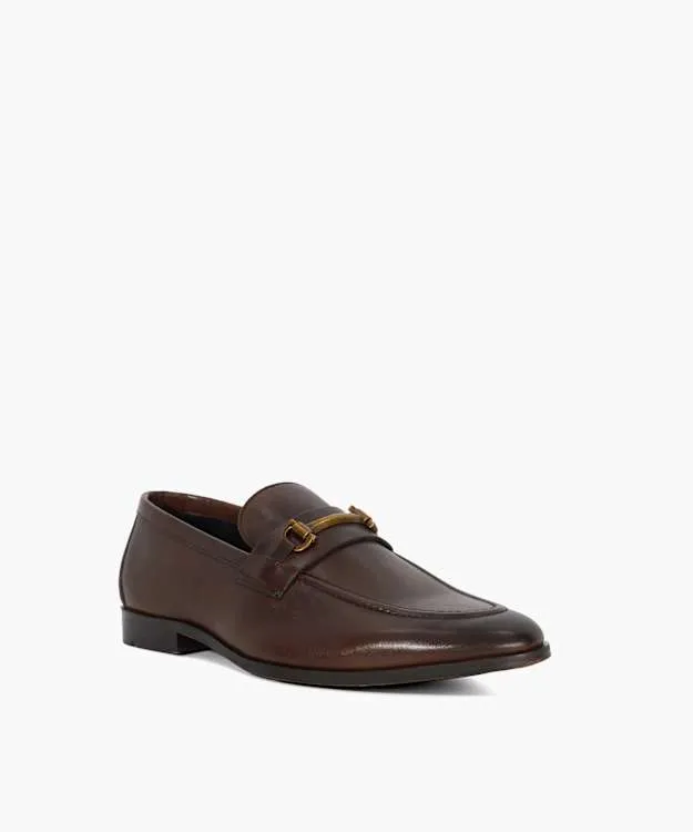 Men Dune London Smart Shoes Leather Snaffle Trim Loafers Brown