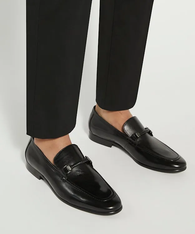 Men Dune London Smart Shoes Leather Snaffle Trimmed Loafers Black