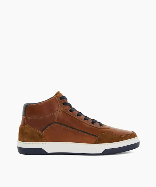 Men Dune London Trainers Contrast Perforated High Top Trainers Brown