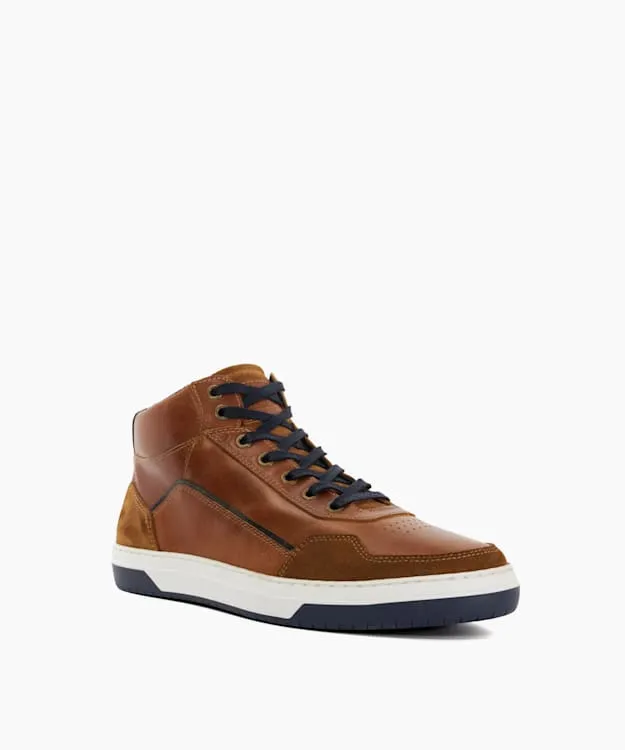 Men Dune London Trainers Contrast Perforated High Top Trainers Brown