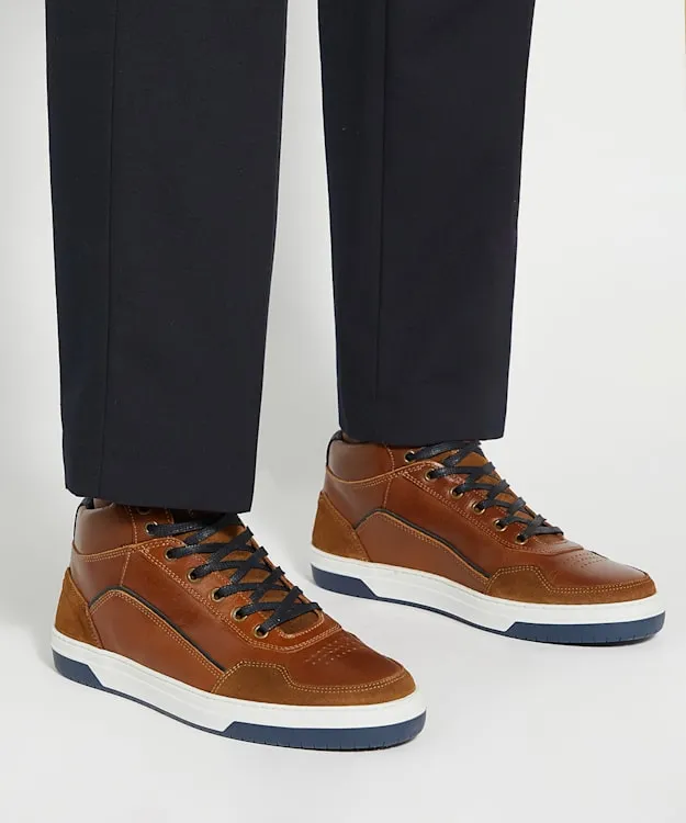 Men Dune London Trainers Contrast Perforated High Top Trainers Brown