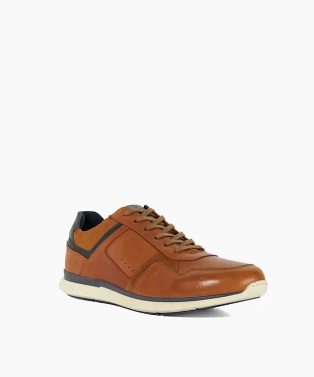 Men Dune London Trainers Leather Lace Up Trainers Brown