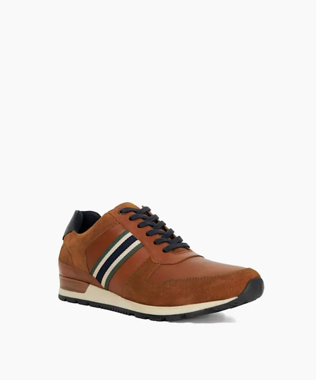 Men Dune London Trainers Leather Trainers With Canvas Stripe Brown