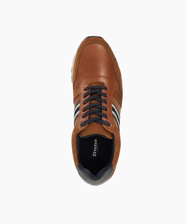 Men Dune London Trainers Leather Trainers With Canvas Stripe Brown