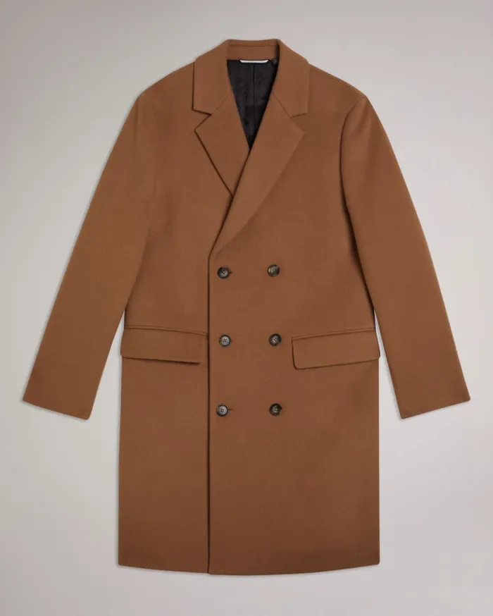 Men EDOUARD 8211 Wool Blend Double Breasted City Coat Tan Ted Baker Coats and Jackets