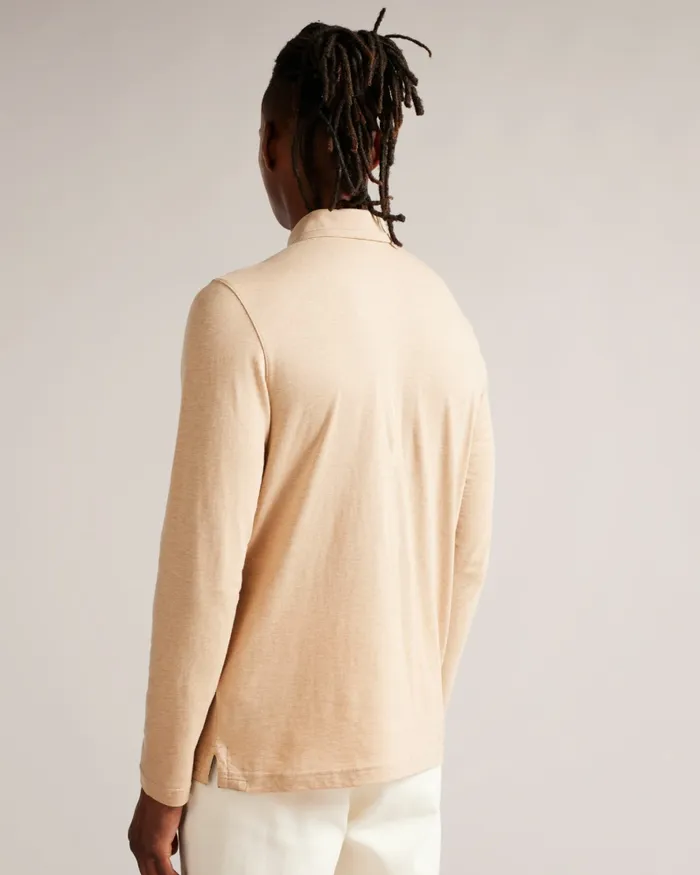 Men ENIO 8211 Long Sleeve Cashmere Blend Polo Shirt Camel Ted Baker Polo Shirts