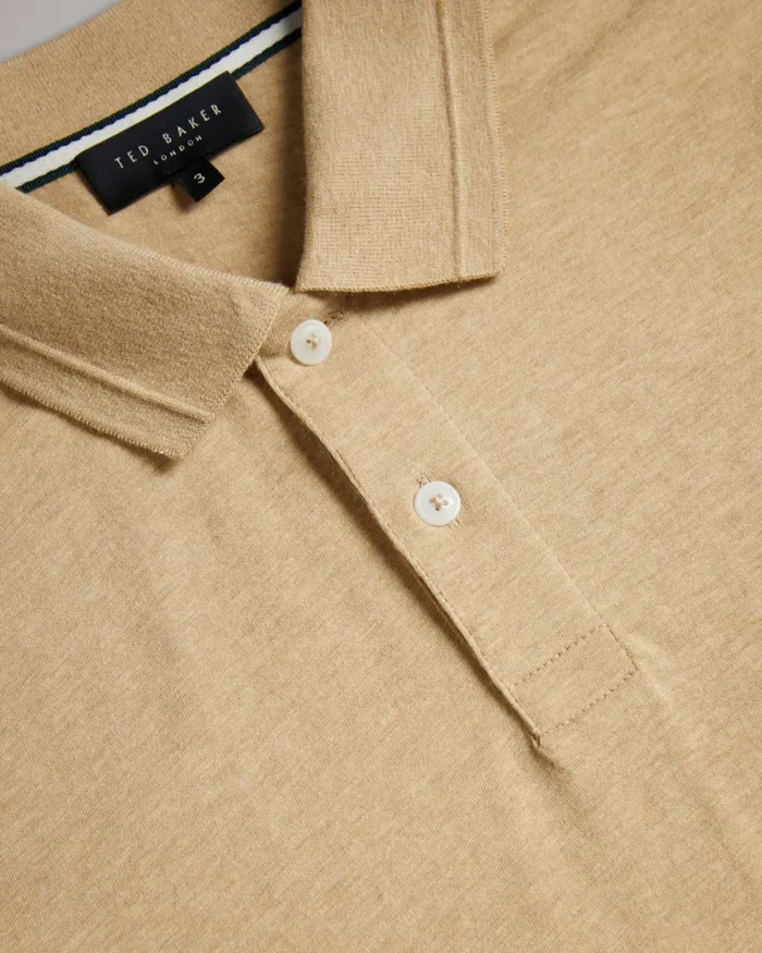 Men ENIO 8211 Long Sleeve Cashmere Blend Polo Shirt Camel Ted Baker Polo Shirts