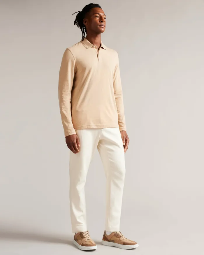 Men ENIO 8211 Long Sleeve Cashmere Blend Polo Shirt Camel Ted Baker Polo Shirts