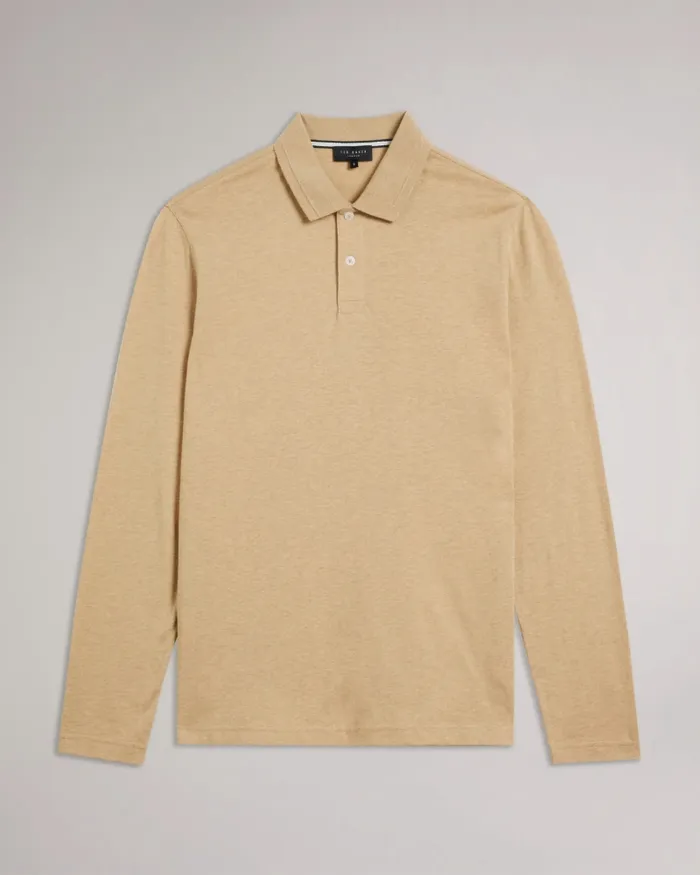 Men ENIO 8211 Long Sleeve Cashmere Blend Polo Shirt Camel Ted Baker Polo Shirts