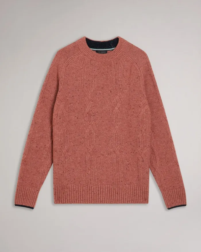 Men ENROE 8211 Crew Neck Jumper With Cable Detail Medium Pink Ted Baker Jumpers and Knitwear Men ENROE 8211 Crew Neck Jumper With Cable Detail Medium Pink Ted Baker Jumpers and Knitwear