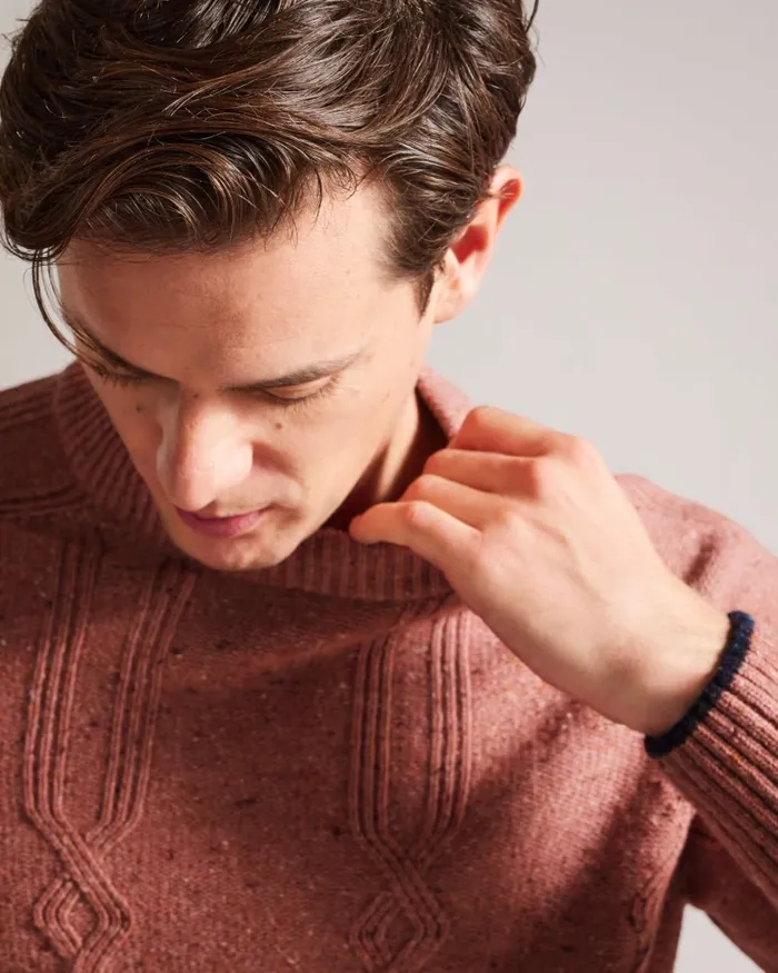 Men ENROE 8211 Crew Neck Jumper With Cable Detail Medium Pink Ted Baker Jumpers and Knitwear Men ENROE 8211 Crew Neck Jumper With Cable Detail Medium Pink Ted Baker Jumpers and Knitwear