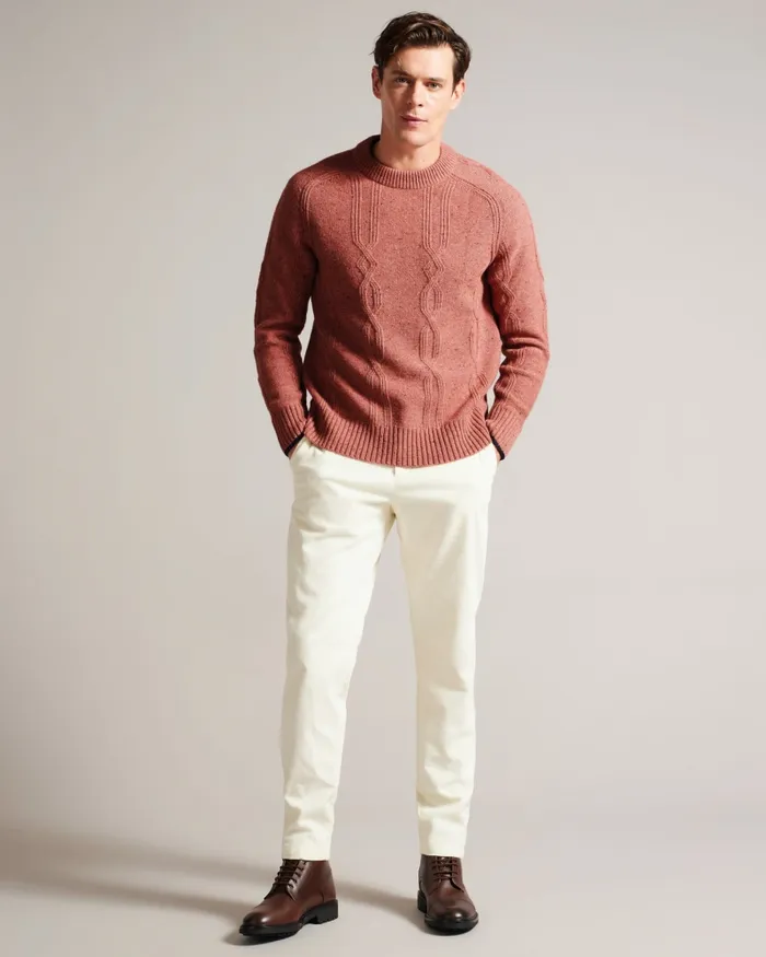Men ENROE 8211 Crew Neck Jumper With Cable Detail Medium Pink Ted Baker Jumpers and Knitwear Men ENROE 8211 Crew Neck Jumper With Cable Detail Medium Pink Ted Baker Jumpers and Knitwear