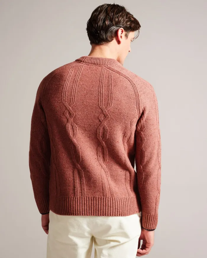 Men ENROE 8211 Crew Neck Jumper With Cable Detail Medium Pink Ted Baker Jumpers and Knitwear Men ENROE 8211 Crew Neck Jumper With Cable Detail Medium Pink Ted Baker Jumpers and Knitwear