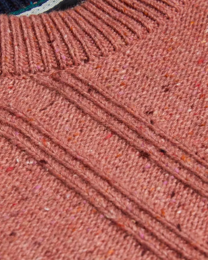 Men ENROE 8211 Crew Neck Jumper With Cable Detail Medium Pink Ted Baker Jumpers and Knitwear Men ENROE 8211 Crew Neck Jumper With Cable Detail Medium Pink Ted Baker Jumpers and Knitwear