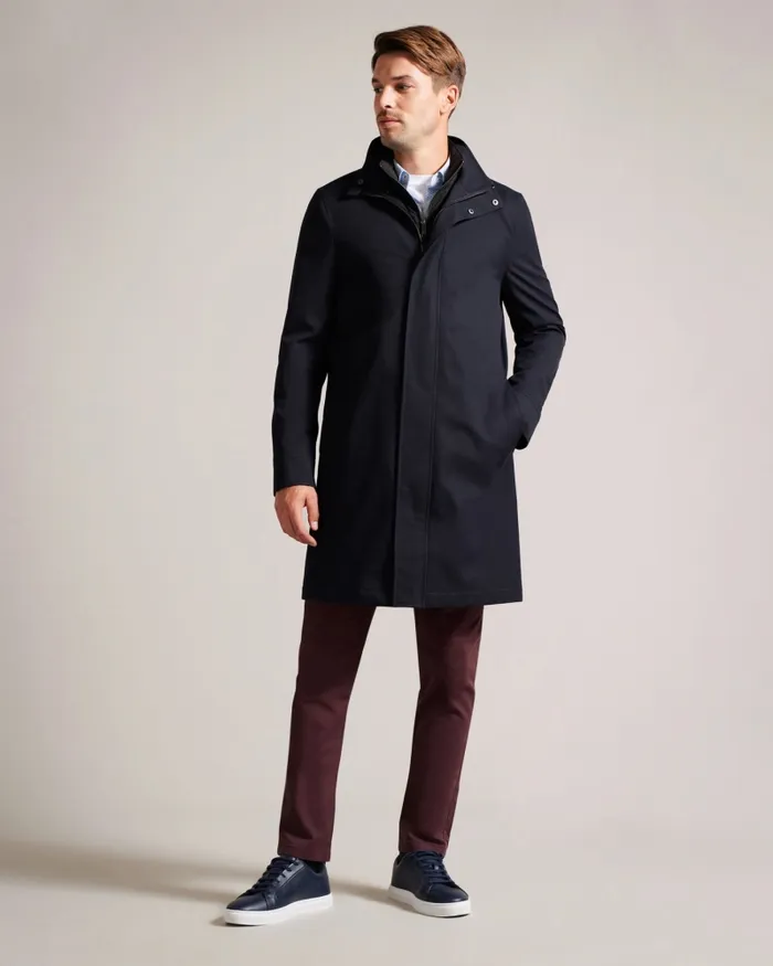Men EROLSON 8211 Funnel Neck Coat With Removable Lining Navy Ted Baker Coats and Jackets Men EROLSON 8211 Funnel Neck Coat With Removable Lining Navy Ted Baker Coats and Jackets