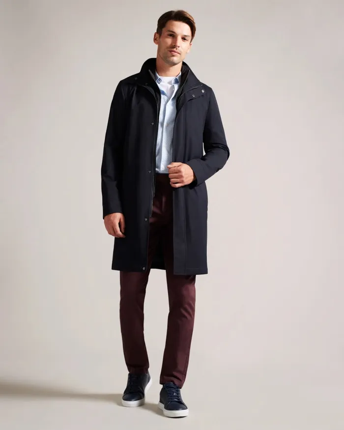 Men EROLSON 8211 Funnel Neck Coat With Removable Lining Navy Ted Baker Coats and Jackets Men EROLSON 8211 Funnel Neck Coat With Removable Lining Navy Ted Baker Coats and Jackets