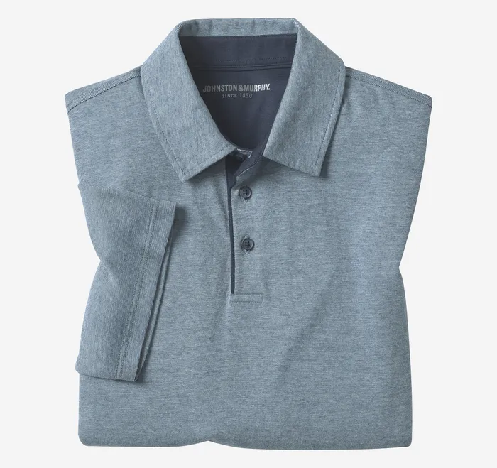 Men Fine Stripe Polo Light Blue Polos and Tees Johnston and Murphy