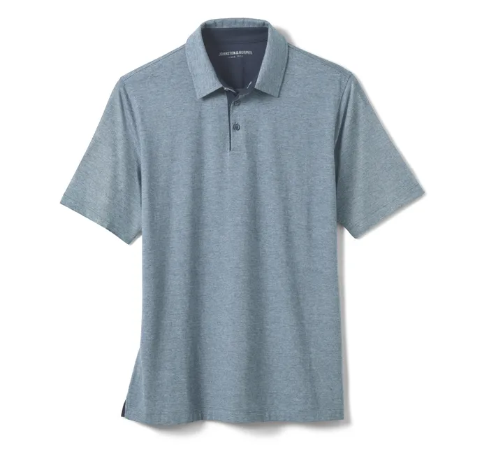 Men Fine Stripe Polo Light Blue Polos and Tees Johnston and Murphy