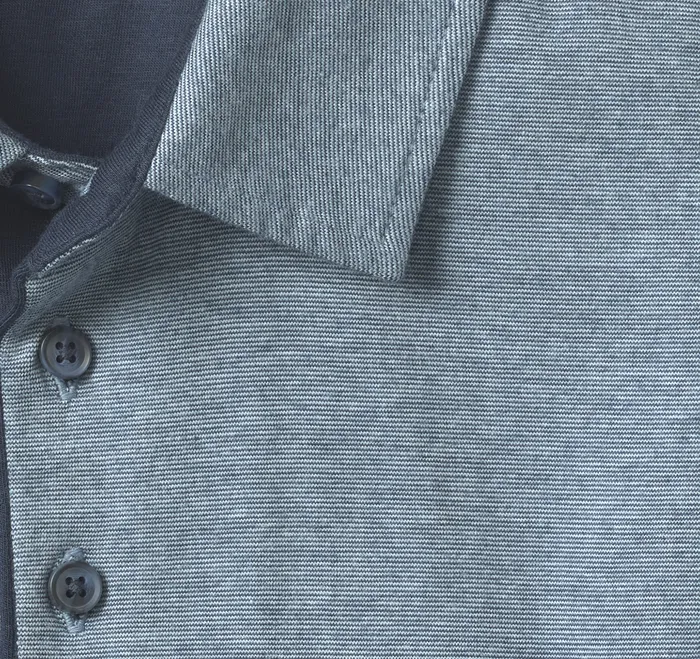 Men Fine Stripe Polo Light Blue Polos and Tees Johnston and Murphy