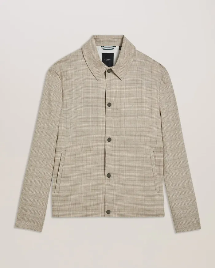 Men FIRS 8211 Check Print Collared Linen Jacket Taupe Ted Baker Coats and Jackets