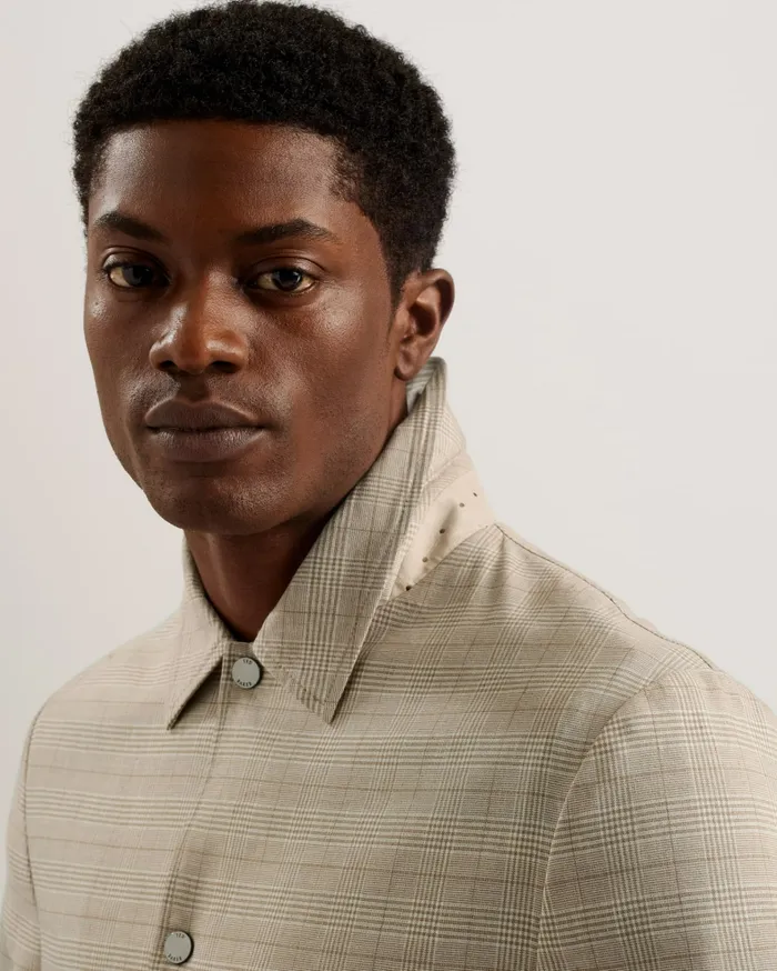 Men FIRS 8211 Check Print Collared Linen Jacket Taupe Ted Baker Coats and Jackets Men FIRS 8211 Check Print Collared Linen Jacket Taupe Ted Baker Coats and Jackets