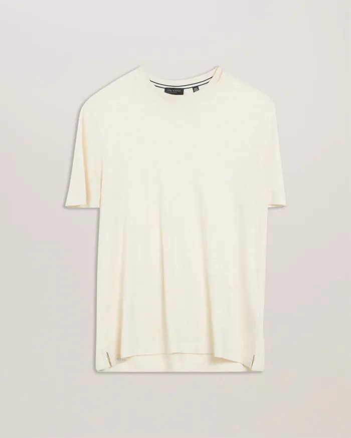 Men FLINLO 8211 Regular Fit Short Sleeve Linen TShirt Stone Ted Baker Tops