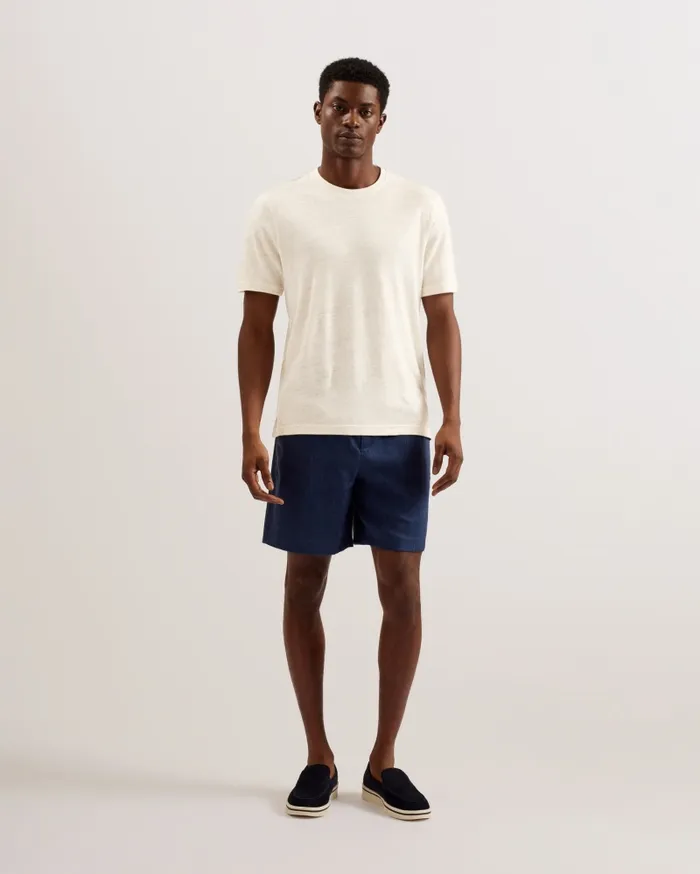 Men FLINLO 8211 Regular Fit Short Sleeve Linen TShirt Stone Ted Baker Tops