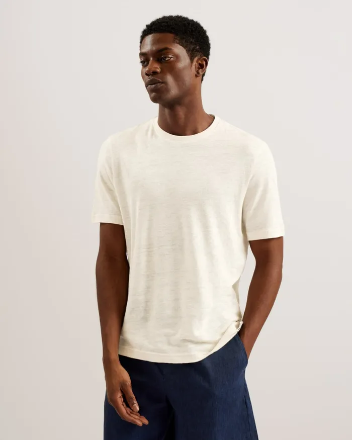 Men FLINLO 8211 Regular Fit Short Sleeve Linen TShirt Stone Ted Baker Tops