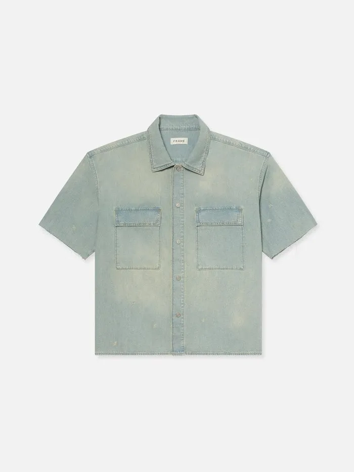 Men FRAME Denim Shirts Short Sleeve Relaxed Denim Shirt