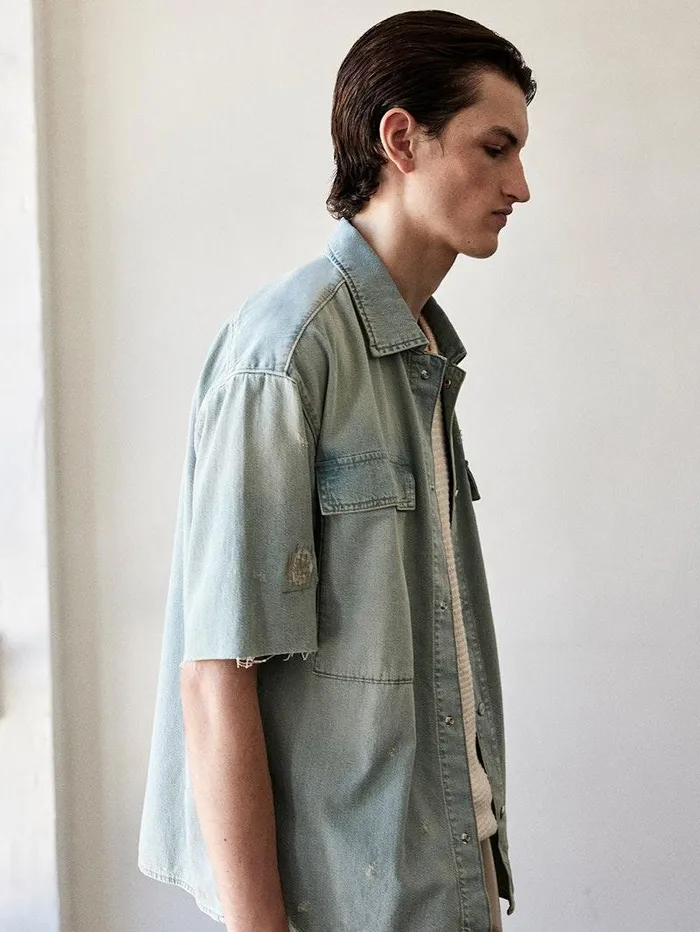 Men FRAME Denim Shirts Short Sleeve Relaxed Denim Shirt Men FRAME Denim Shirts Short Sleeve Relaxed Denim Shirt