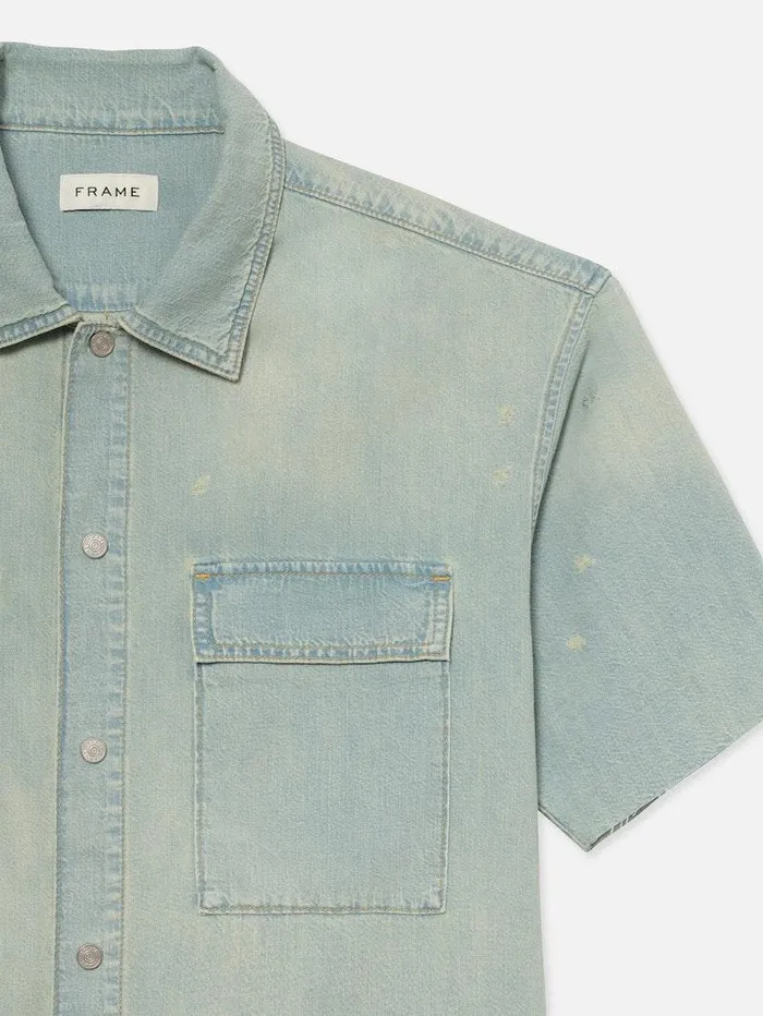 Men FRAME Denim Shirts Short Sleeve Relaxed Denim Shirt Men FRAME Denim Shirts Short Sleeve Relaxed Denim Shirt