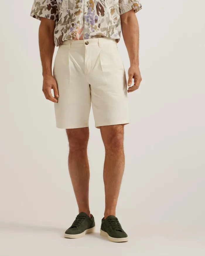 Men FULHUM 8211 Pleated Cotton Chino Shorts White Ted Baker Shorts