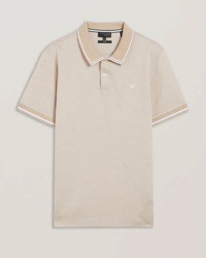 Men HELTA 8211 Stripe Detail Slim Fit Polo Shirt Taupe Ted Baker Polo Shirts