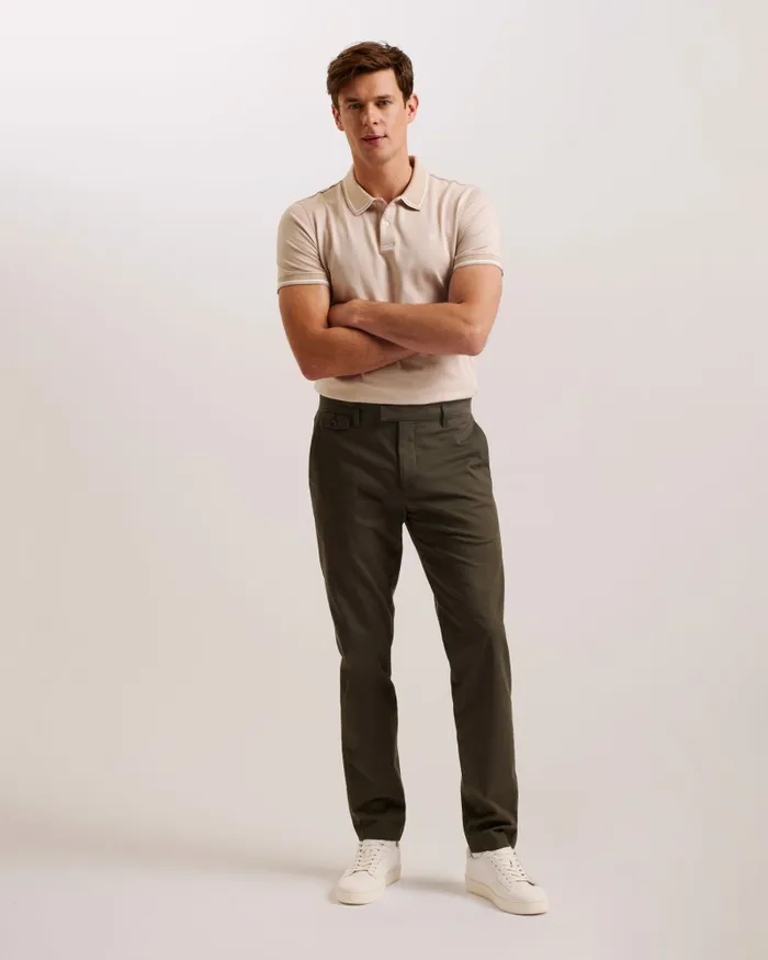Men HELTA 8211 Stripe Detail Slim Fit Polo Shirt Taupe Ted Baker Polo Shirts
