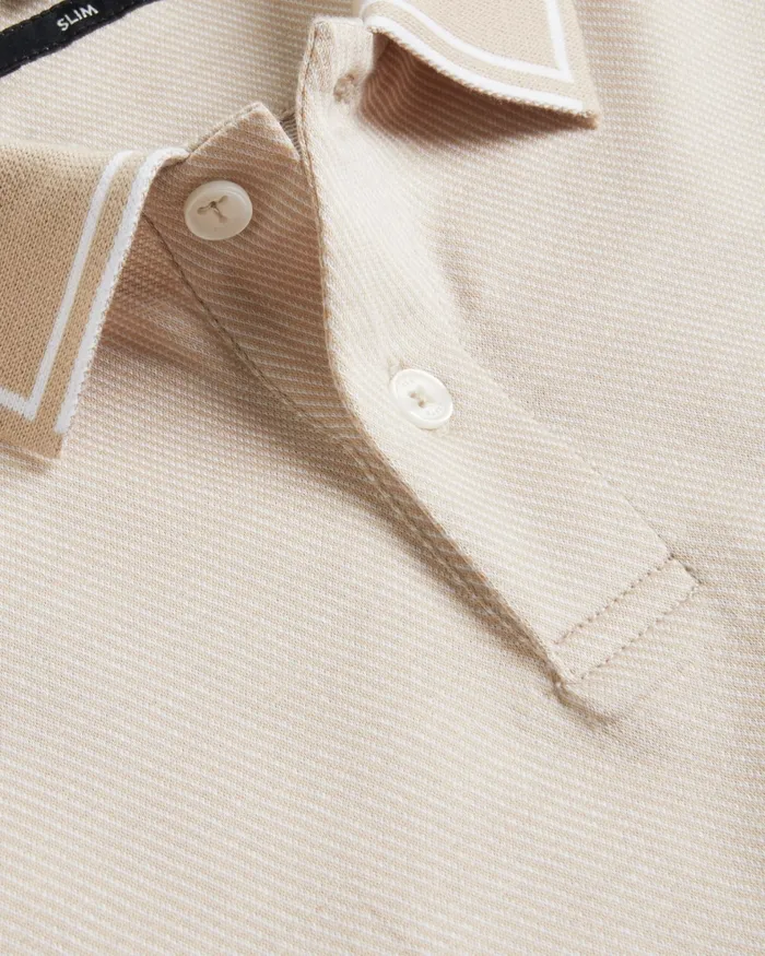 Men HELTA 8211 Stripe Detail Slim Fit Polo Shirt Taupe Ted Baker Polo Shirts