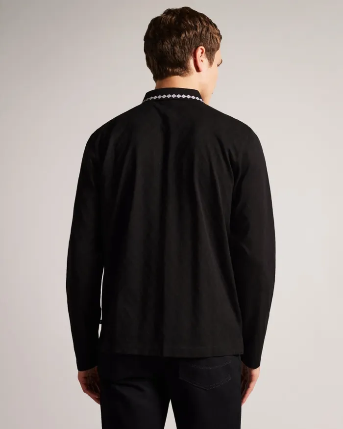 Men HOLROOD 8211 Long Sleeve Argyle Polo Shirt Black Ted Baker Tops