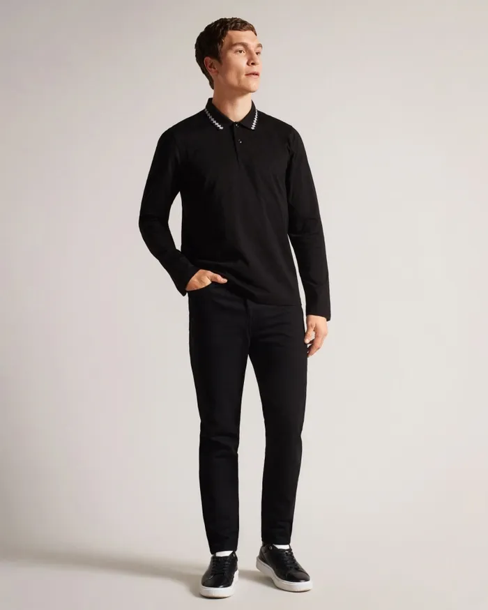 Men HOLROOD 8211 Long Sleeve Argyle Polo Shirt Black Ted Baker Tops Men HOLROOD 8211 Long Sleeve Argyle Polo Shirt Black Ted Baker Tops