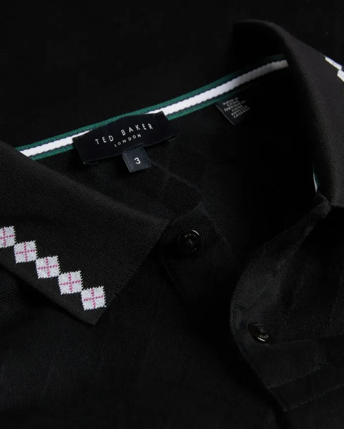 Men HOLROOD 8211 Long Sleeve Argyle Polo Shirt Black Ted Baker Tops Men HOLROOD 8211 Long Sleeve Argyle Polo Shirt Black Ted Baker Tops
